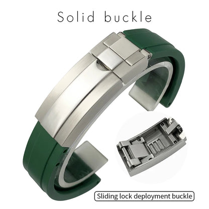 Bracelet de montre en caoutchouc, lien d'extrémité incurvé en métal, 20mm 21mm, pour Rolex Submariner Datejust Daytona OYSTERFLEX, bracelet en Silicone