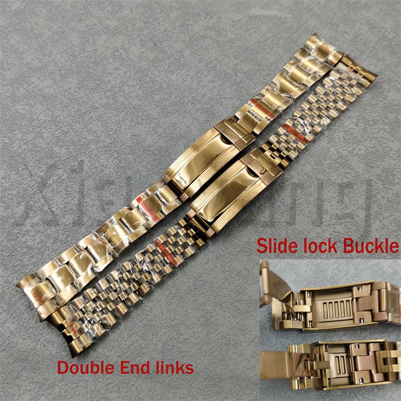 20mm 904L café marron Bronze bracelet de montre glisser boucle pliante huîtres/nouveau Double extrémité lien jubilé hommes bracelet ajustement boîtier de montre de plongée