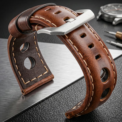 Bracelet de montre en cuir de vache, Vintage, en cuir véritable, 20mm 22mm 24mm, pour femmes et hommes, mode, ceinture avec boucle ardillon