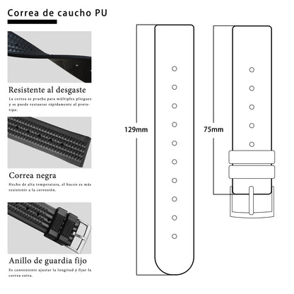 Universal men's soft rubber waffle-pattern watch strap, waterproof diver's watch band for 20mm