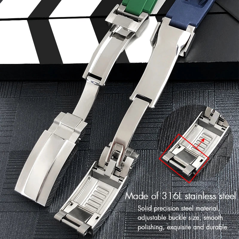 Correa de reloj de caucho para Rolex DayRequiSubmariner, correa de silicona estilo Oysterflex, cierre desplegable, 20 mm, 21 mm, 19 mm, 18 mm