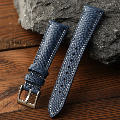 Cinturino per orologio in pelle bovina con motivo incrociato fatto a mano, cinturino in pelle curvo da 18 19 20 mm, braccialetto da uomo in stile retrò a sgancio rapido, blu nero