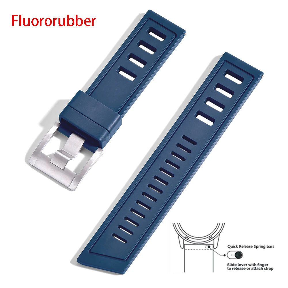 New heavy duty FKM watch strap 20mm 22mm quick release waterproof fluoro rubber watch band 5mm thick unisex suitable for dive sport watch