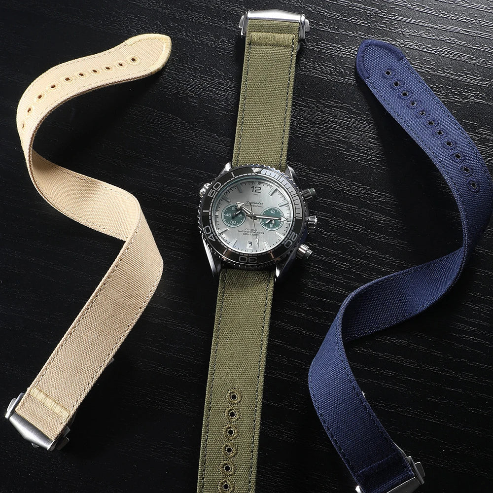 Bracelet de montre en nylon premium avec fermoir déployant 20mm 22mm, bracelet de montre en toile brodée avec trou, boucle pliante pour Omega