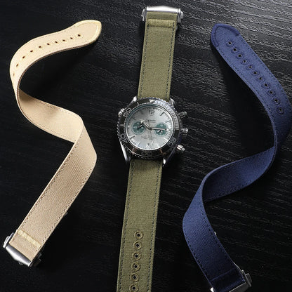 Bracelet de montre en nylon premium avec fermoir déployant 20mm 22mm, bracelet de montre en toile brodée avec trou, boucle pliante pour Omega