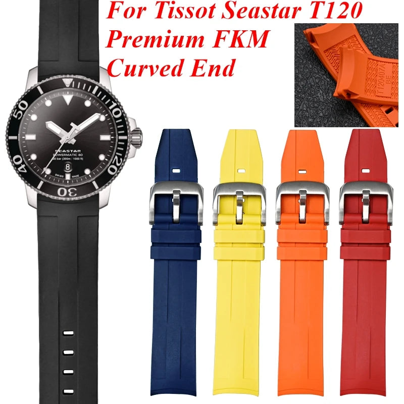 Bracelet de montre à extrémité incurvée en fluorocarbone FKM, 21mm, pour Tissot Seastar T120, en caoutchouc souple, résistant à la chaleur, pour hommes, Bracelet de plongée