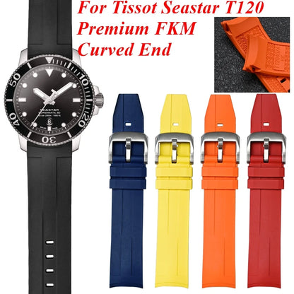Bracelet de montre à extrémité incurvée en fluorocarbone FKM, 21mm, pour Tissot Seastar T120, en caoutchouc souple, résistant à la chaleur, pour hommes, Bracelet de plongée