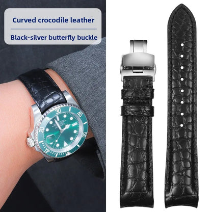 Bracelet de montre incurvé en peau de Crocodile, 20mm 22mm, pour Rolex Omega Tissot IWC Seiko, Bracelet en cuir véritable souple pour hommes