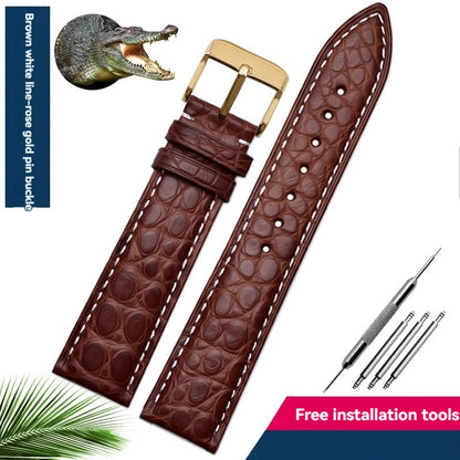 Bracelet en peau de crocodile véritable pour homme et femme, bracelet en alligator, fermoir papillon, Longines, Omega, Mido, Tissot, Rossini, 16mm, 18mm, 20mm, 22mm