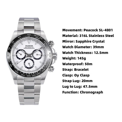 Reloj Sugess Panda para hombre - Cronógrafo / Automático