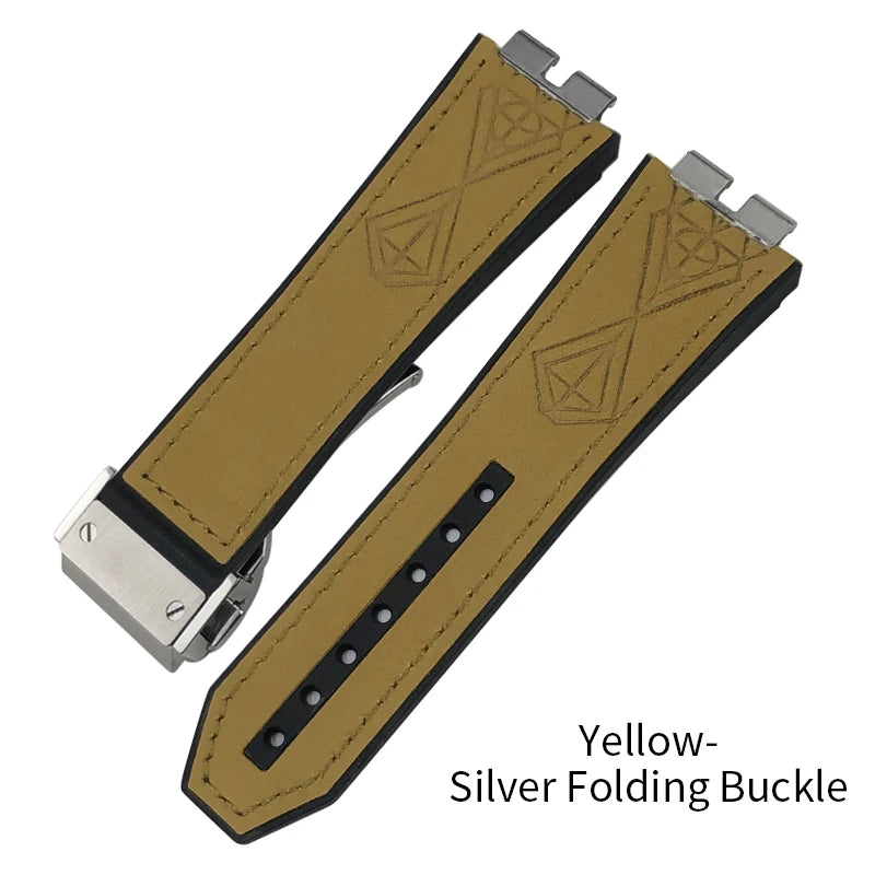 Cinturino per orologio in vera pelle di alta qualità a sgancio rapido da 27 mm per Hublot Big Bang 411, cinturino in pelle bovina con fibbia deployante da uomo