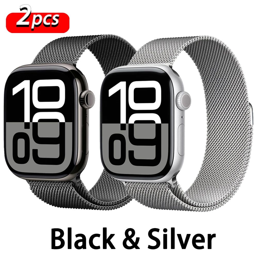 Apple Watch 米兰尼斯表带，46mm 44mm 45mm 40mm 42mm 41mm，适配 iWatch 系列 11 10 9 8 SE 7 6 Ultra 3 2
