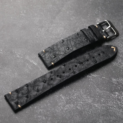 Cinturino per orologio in pelle di struzzo ultra sottile fatto a mano 18 19 20 21 22 MM Bracciale morbido nero da uomo Cinturino in pelle stile vintage