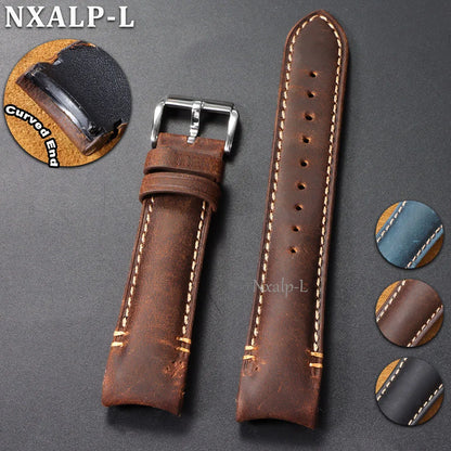 Bracelet de montre en cuir de vachette huilé à extrémités courbes, 20 mm 22 mm, sangles de haute qualité faites à la main pour Omega pour Rolex