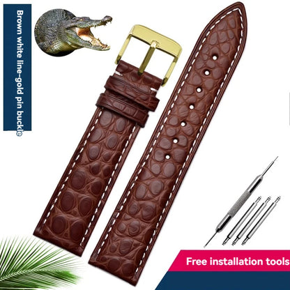 Bracelet en peau de crocodile véritable pour homme et femme, bracelet en alligator, fermoir papillon, Longines, Omega, Mido, Tissot, Rossini, 16mm, 18mm, 20mm, 22mm