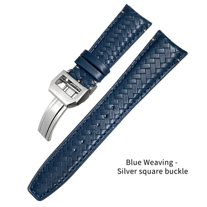 Bracelet de montre tissé en cuir de vachette pour IWC, bracelet de montre en cuir véritable, extrémité incurvée, marque de pilote portugaise, haute qualité, 20mm, 21mm, 22mm