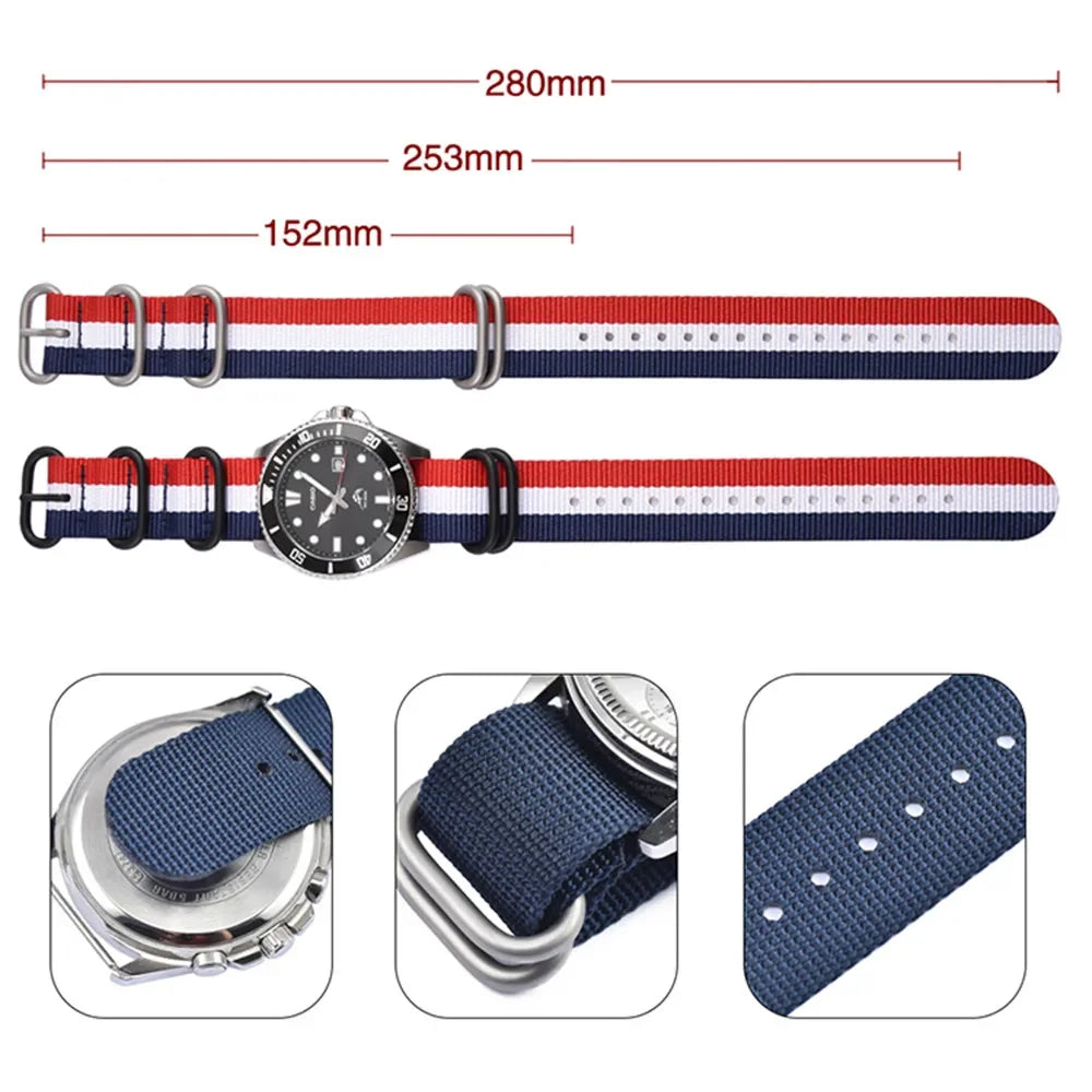 Bracelet en Nylon Noir de Haute Qualité pour Homme, Accessoire de Plongée à Rayures Militaires, pour Montre DW SeATM, 20mm 22mm