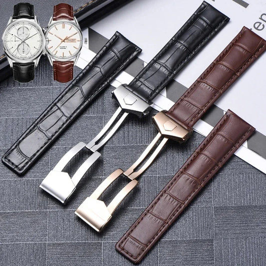 19mm 20mm 22mm Bracelet en cuir véritable pour montre Tag Heuer Carrera Monaco montre ceinture noir marron Bracelet montre-Bracelet Bracelet