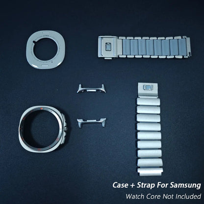 Bracelet de luxe + étui pour Samsung Galaxy Watch 8 40mm 44mm 8 Classic 46mm, étui à couverture complète, boucle magnétique