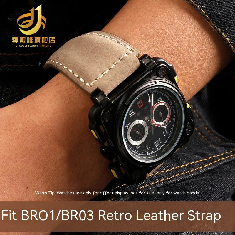 34*24mm Convex Pour Bell & Ross B & R BR-01 BR-03 High Quality Genuine Leather Strap Men's Watch Bands for BR01 BR03 Strap