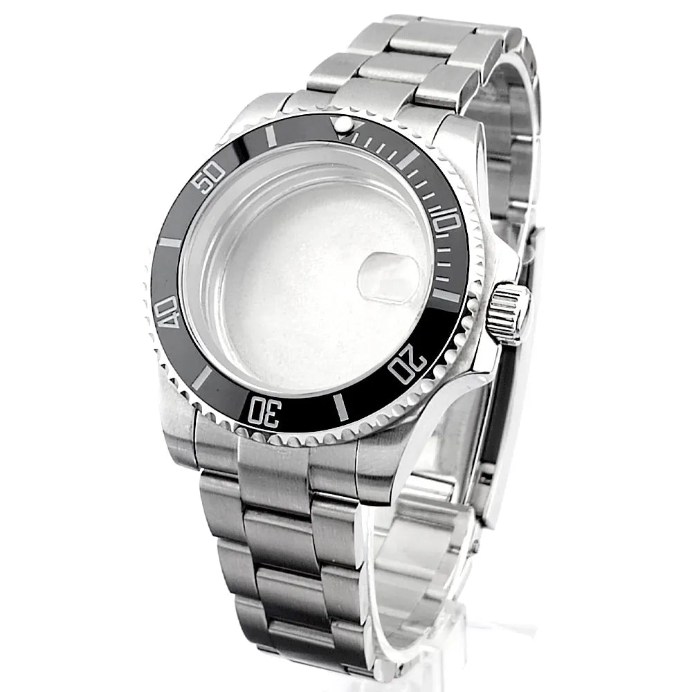 Cassa per orologio secondario in argento di alta qualità, 40,5 mm, adatta per NH-35/36, vetro zaffiro, cassa in metallo, parti e accessori resistenti all'acqua fino a 50 bar