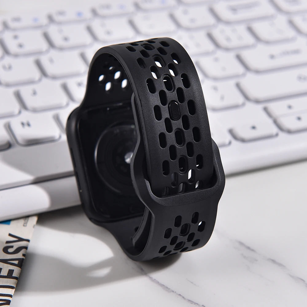 Cinturino in gomma FKM traspirante per Apple Watch, cinturino con fibbia per iWatch 9, 8, 7, 6, 5, 4, Se, Ultra 2/1, 49mm, 10mm, 46mm, 45mm, 44mm