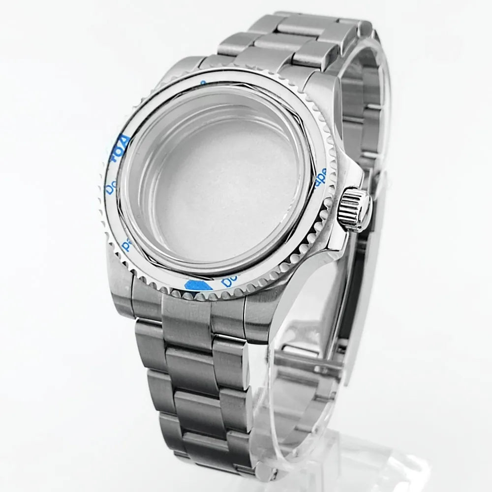 Cassa per orologio secondario in argento di alta qualità, 40,5 mm, adatta per NH-35/36, vetro zaffiro, cassa in metallo, parti e accessori resistenti all'acqua fino a 50 bar