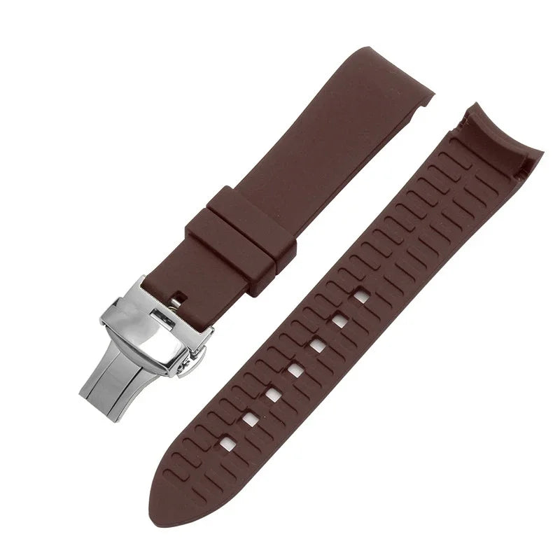 Bracelet de montre en Silicone, 18/19/20/21/22/24mm, extrémité incurvée, pour montre Rolex Water Ghost, pour Seiko, Bracelet en caoutchouc, boucle papillon