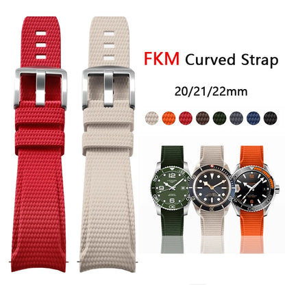 Bracelet de montre sport universel en caoutchouc fluoré FKM incurvé 20 mm 21 mm 22 mm à libération rapide pour Longines Omega Casio Seiko