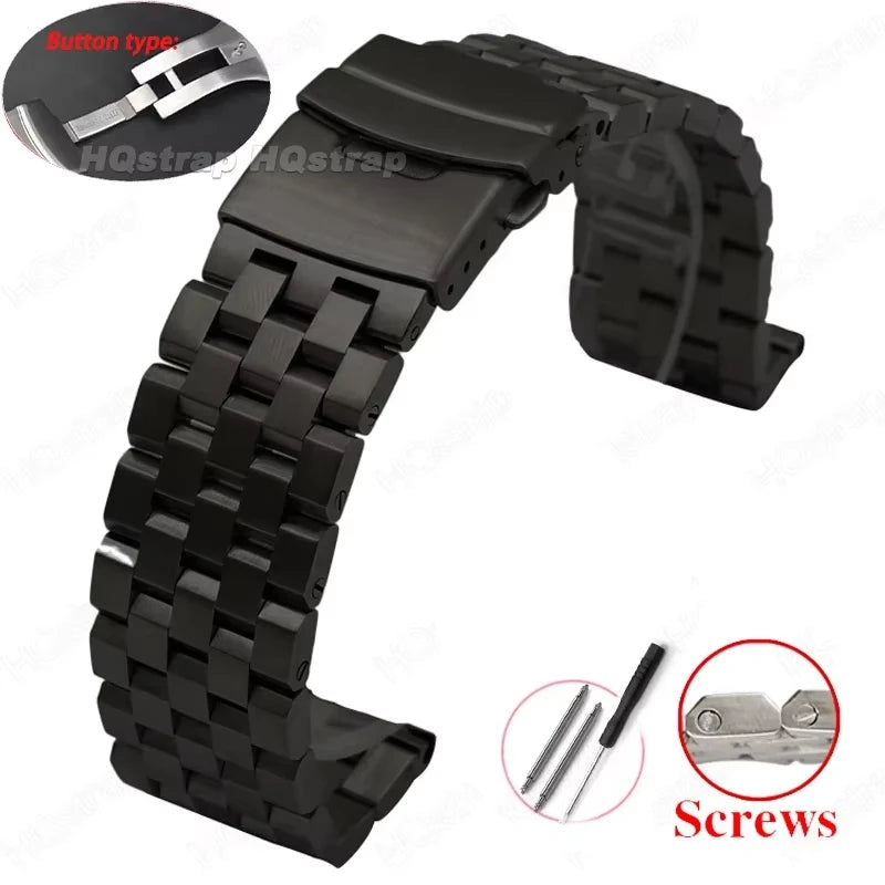 Bracelet de montre en acier inoxydable entièrement solide de haute qualité 18mm 20mm 22mm 24mm 26mm Bracelet à Interface plate avec outil Bracelet de montre en métal