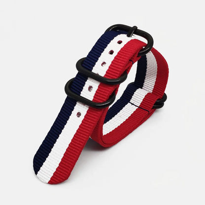 Bracelet de montre multicolore en Nylon noir, boucle d'anneau 18mm 20mm 22mm 24mm rayé étanche, accessoires de montre de remplacement pour hommes et femmes