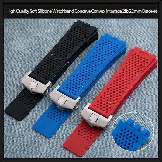 Cinturino per orologio in silicone morbido di alta qualità, per TAG HEUER, serie Carrera, interfaccia concava e convessa, 28x22mm