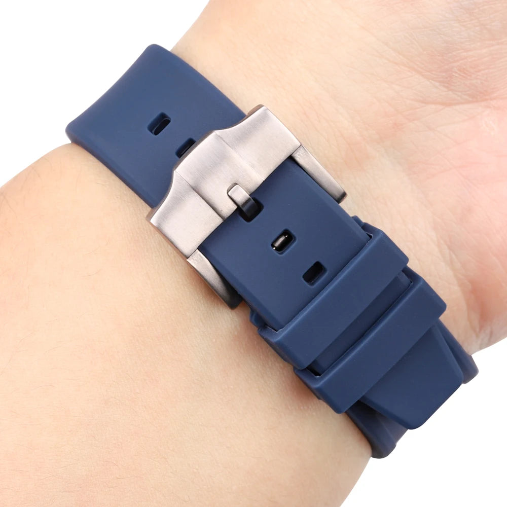 Bracelet de montre en caoutchouc de silicone souple, bracelet de plongée, bracelet de montre-bracelet, bleu, noir, 27mm