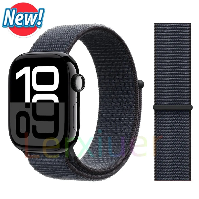 适用于 Apple Watch 46mm 44mm 45mm 40mm 41mm 42mm 的尼龙回环表带，适配 iWatch 系列 11 10 9 SE 8 7 6 5 4 Ultra 3 2 49mm