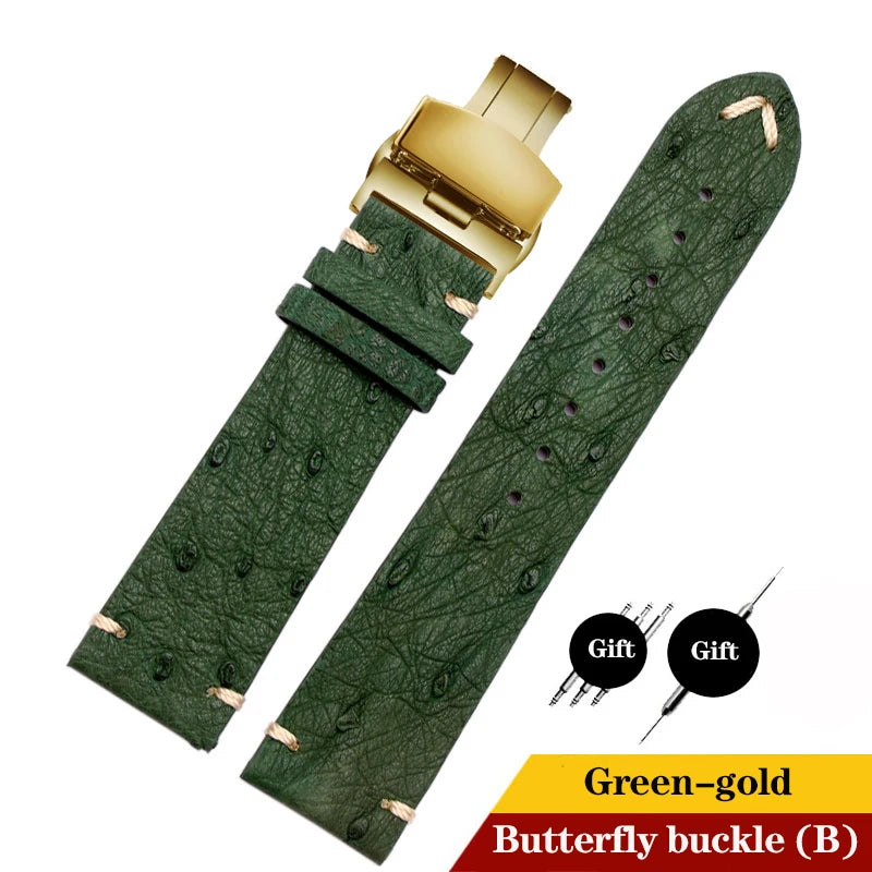 Cinturino per orologio in pelle di struzzo per Tissot Citizen Seiko nero verde acqua fantasma Braccialetto universale morbido Cinturino per orologio 18mm 20mm 22mm