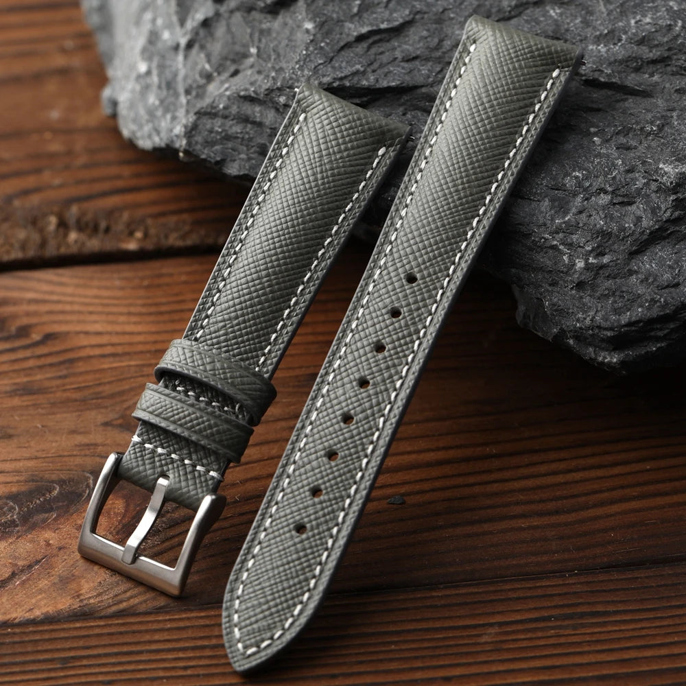 Cinturino per orologio in pelle bovina con motivo incrociato fatto a mano, cinturino in pelle curvo da 18 19 20 mm, braccialetto da uomo in stile retrò a sgancio rapido, blu nero