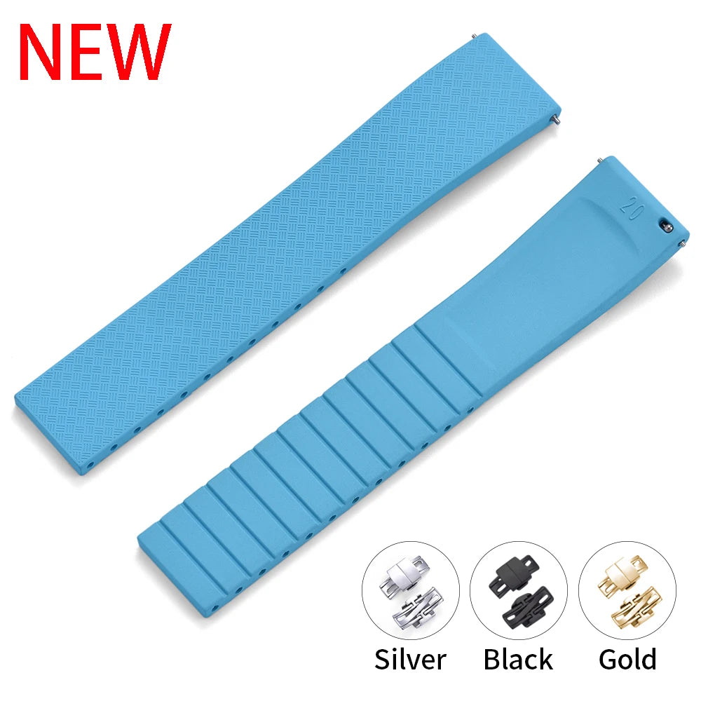 New Design CTS Fluoro-Rubber Watch Strap 18mm 19mm 20mm 22mm Watch Straps with Quick-Release Butterfly Buckle FKM Strap for Cutting to Size