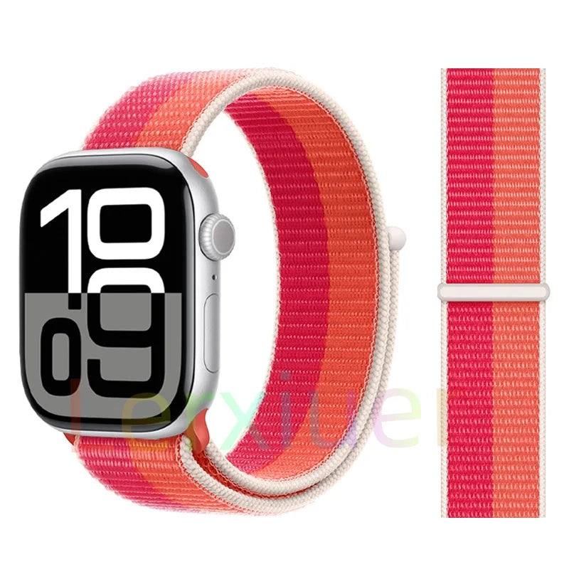 适用于 Apple Watch 46mm 44mm 45mm 40mm 41mm 42mm 的尼龙回环表带，适配 iWatch 系列 11 10 9 SE 8 7 6 5 4 Ultra 3 2 49mm