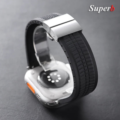 Rubber band for Apple Watch, 46mm 45mm 44mm 42mm, for Iwatch Ultra 2 1 49mm Series 10 9 8 7 Se 6 5 Se, Luxury strap
