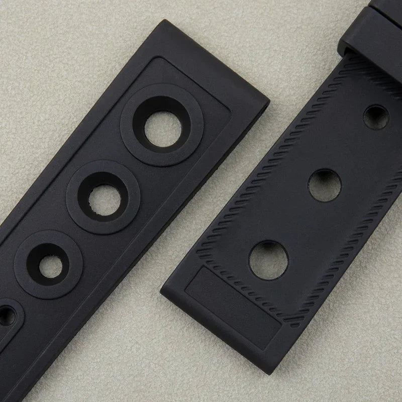 Black FKM Fluoro Rubber Watch Strap, Soft, 22mm, Replacement for Breitling Watch Band, for Superocean Navitimer Avenger Belt