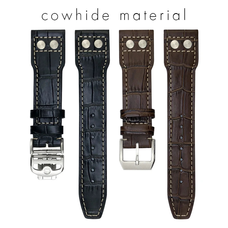 20mm 21mm 22mm Bracelet de montre pour IWC Big Pilot Spitfire TOP GUN marron noir Bracelet de montre Bracelet en cuir véritable Bracelet de montre