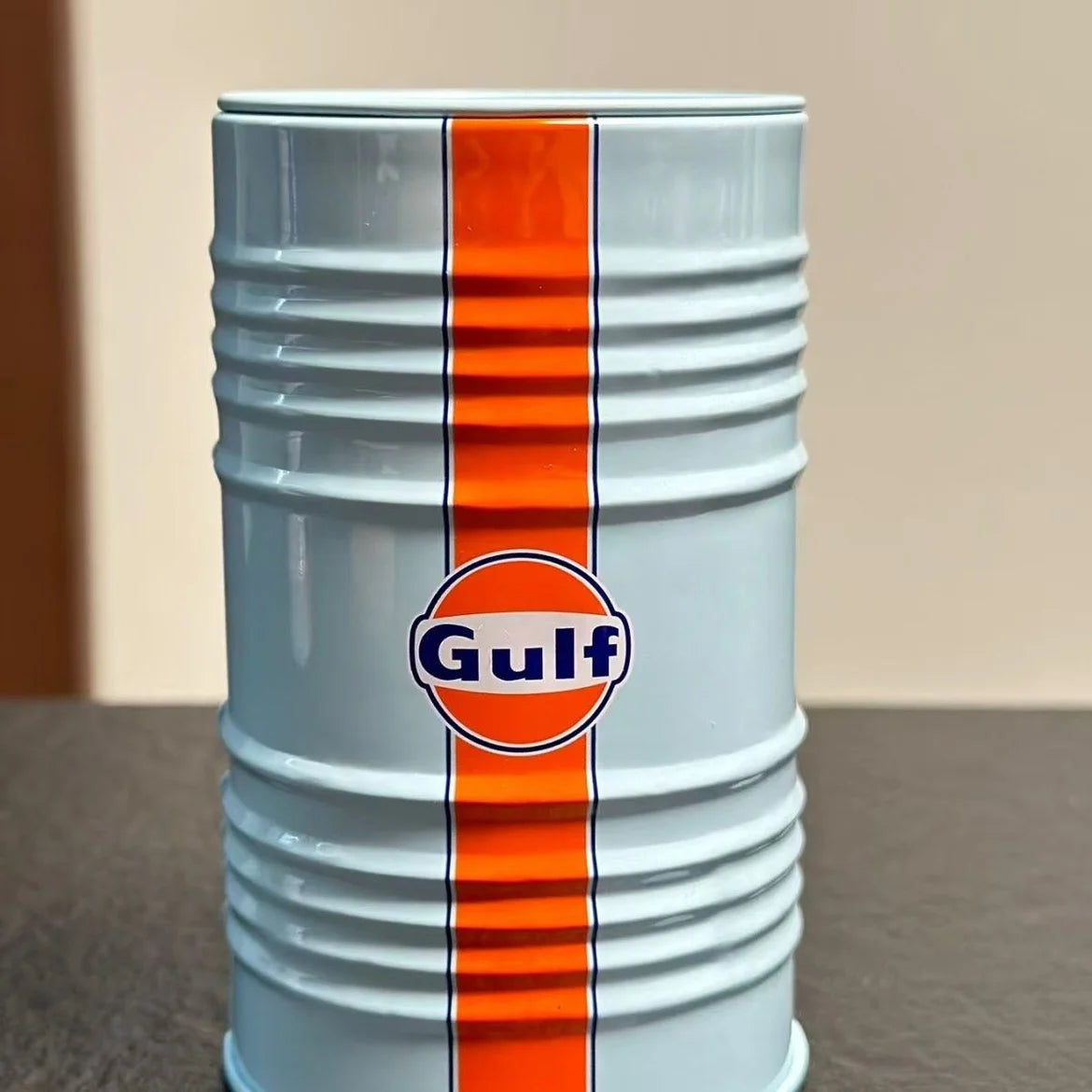 Gulf Oil Racing Car Micro Model Tin Box Scene Desk Ornament Storage Tank Home Garden Decorative Crafts for Collectors Gift