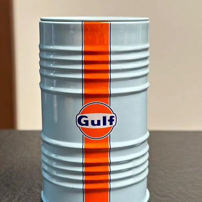 Gulf Oil Racing Car Micro Model Tin Box Scene Desk Ornament Storage Tank Home Garden Decorative Crafts for Collectors Gift