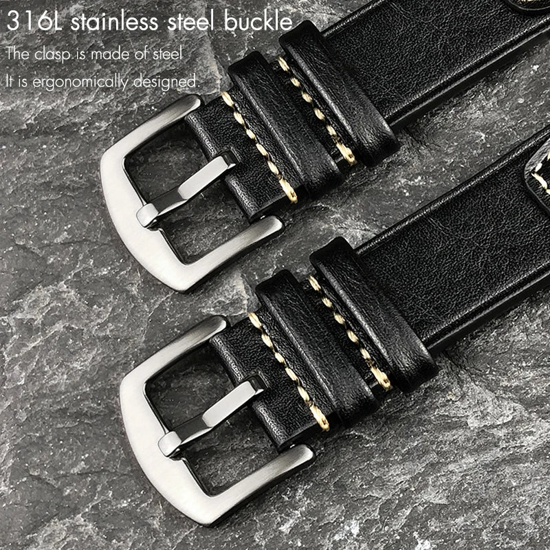 Cinturino per orologio vintage fatto a mano in vera pelle, 17mm 18mm 19mm 20mm 21mm 22mm 23mm 24mm, marrone scuro, nero, morbido, da uomo