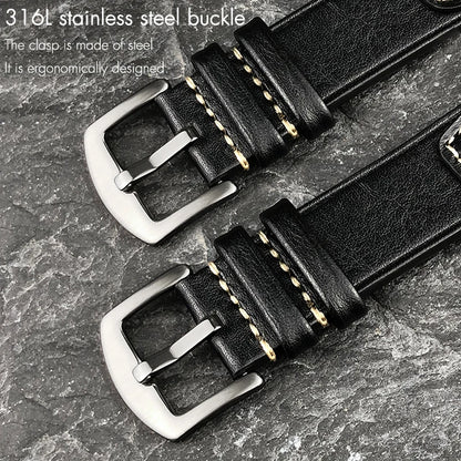 Cinturino per orologio vintage fatto a mano in vera pelle, 17mm 18mm 19mm 20mm 21mm 22mm 23mm 24mm, marrone scuro, nero, morbido, da uomo