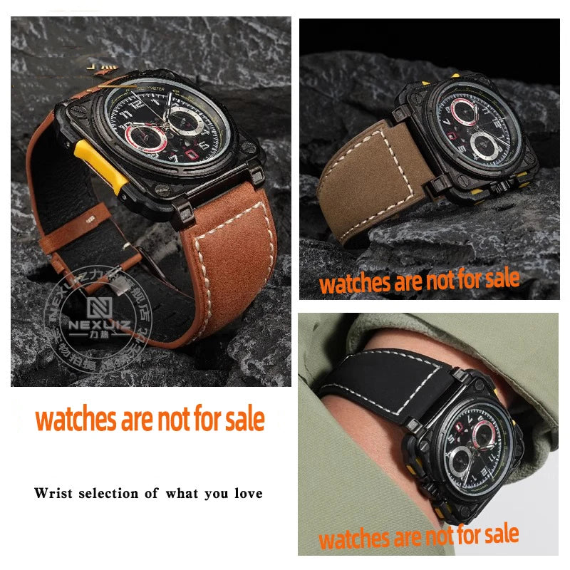 Pour bracelet de montre Bell & Ross BR ceinture de montre pour hommes BR01 BR03 bracelet de montre en cuir Bell Ross 35X24mm interface convexe pour hommes