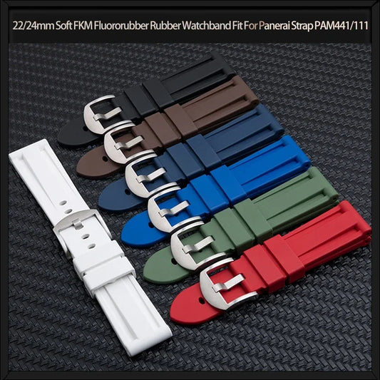 Accessoires intelligents universels, bracelet de montre en caoutchouc FKM souple de 22/24mm, adapté au bracelet Panerai, boucle à ardillon PAM441/111