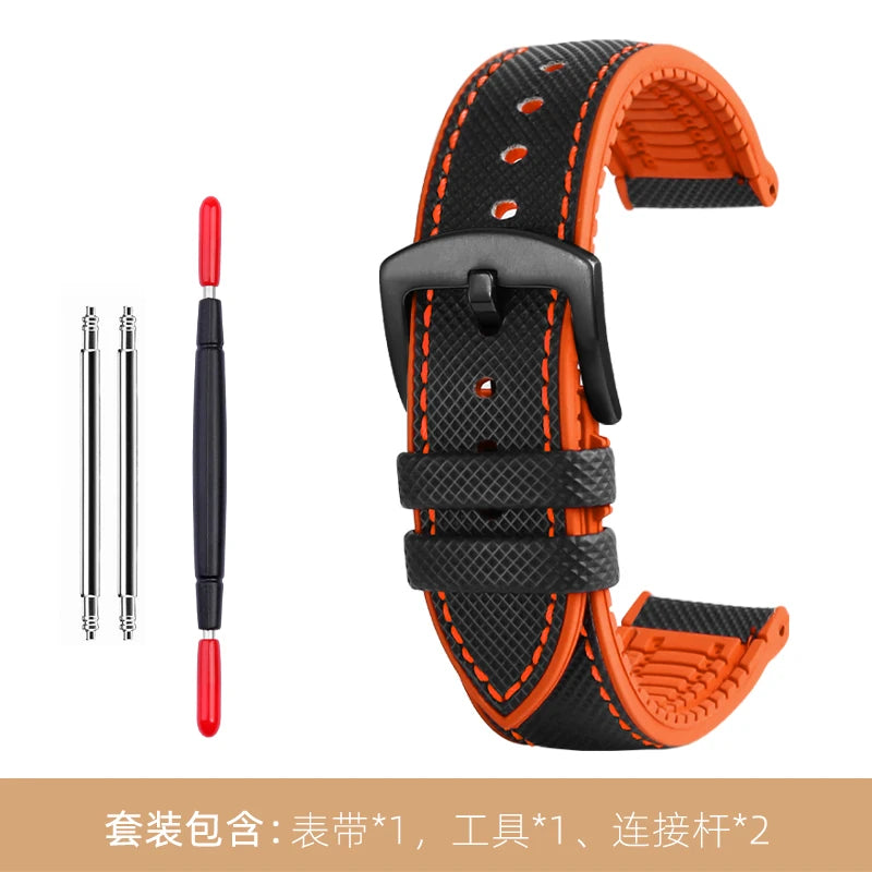 Bracelet de montre en Nylon et Silicone pour hommes, 20mm, 22mm, 24mm, étanche et respirant, en caoutchouc, accessoires