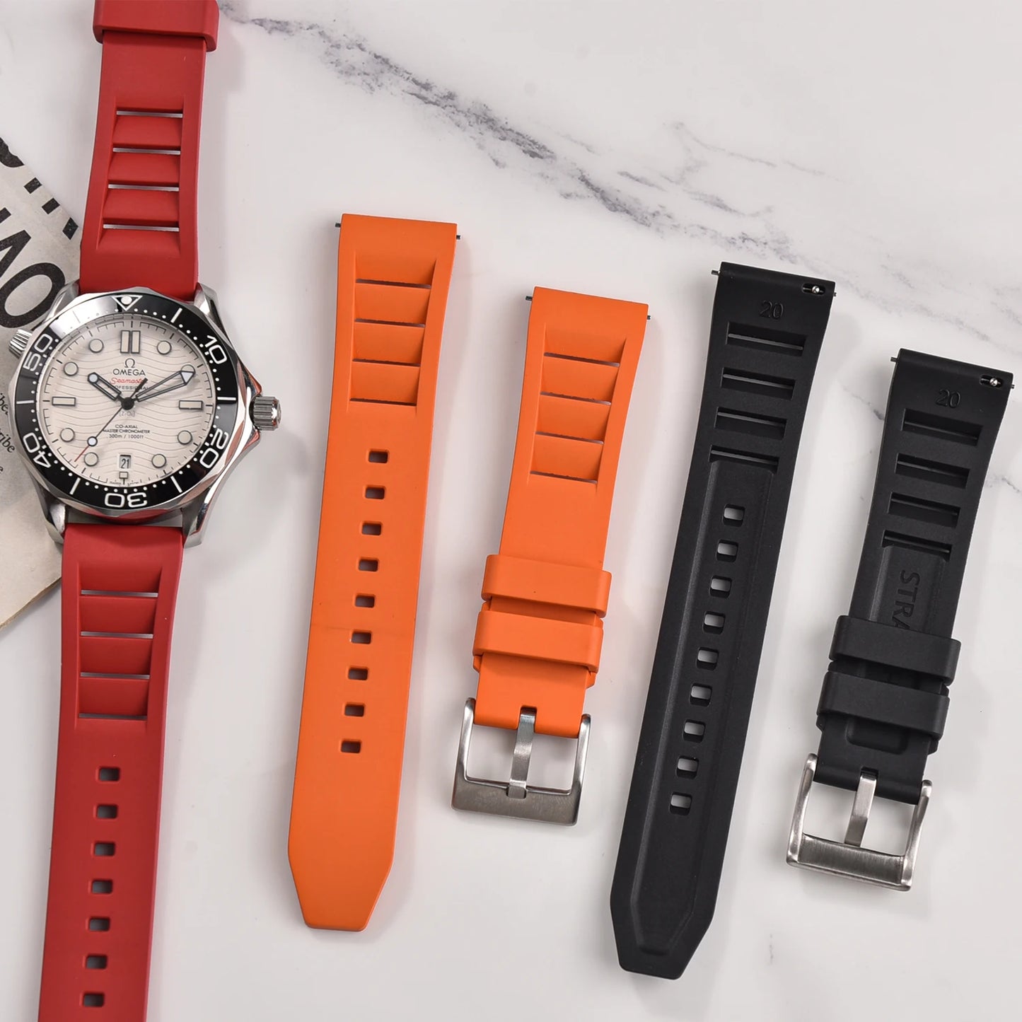 Bracelet de montre en caoutchouc FKM 20mm 22mm, souple, étanche, pour Huawei, Samsung, Seiko, Omega, avec attache rapide