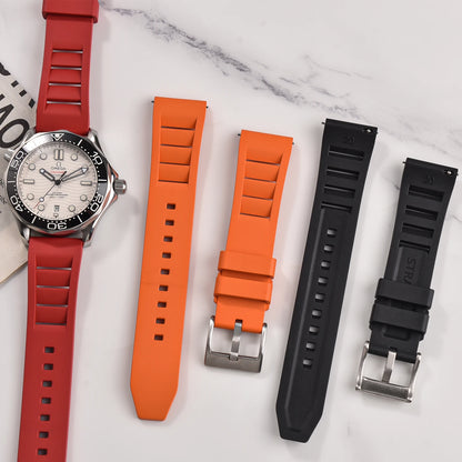 Bracelet de montre en caoutchouc FKM 20mm 22mm, souple, étanche, pour Huawei, Samsung, Seiko, Omega, avec attache rapide
